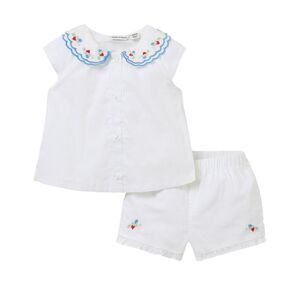 Janie And Jack Girls  Embroidered Floral Collar Matching Set, White